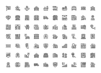 real estate, housing, and architecture vector icon set design outline style. perfect use for logo, presentation, website, and more. simple modern icon set design line style