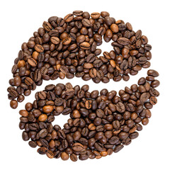 Coffee beans shaped as Yin and Yang symbol isolated on white background