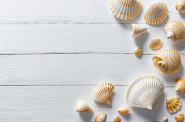 Seaside Treasures: Array of Vibrant Seashells on White Background