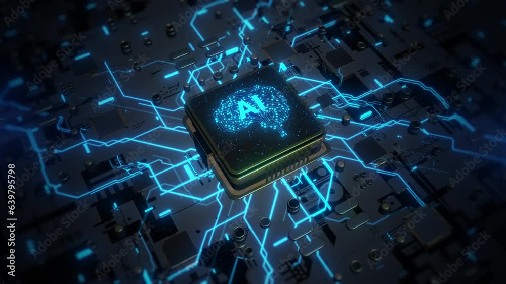 Poster brain central processor unit on circuit board, artificial intelligence ai, deep learning modern comp