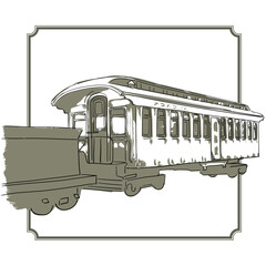 伝統的なレトロでファッショナブルな乗用車の白黒イラスト