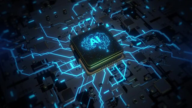 Brain central processor unit on circuit board, Artificial intelligence AI, deep learning modern computer technology. Futuristic Cyber Technology Innovation, 3D render background