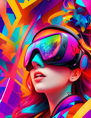 beautiful girl wearing vr headset, girl portrait in street graffity style, futuristic virtual reality theme portrait, generative ai