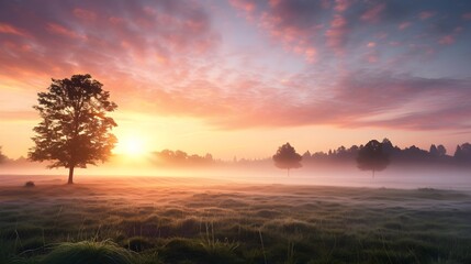 Obraz premium Nebelige Eleganz: Der Sonnenaufgang in sanften Schleiern
