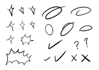 handdrawn symbols star check circle question mark shapes