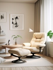 Minimalist open room with recliner chair. Stylish interior design of modern living room