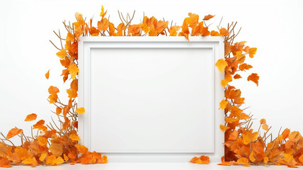 Naklejka na ściany i meble arch frame autumn branches and leaves isolated on a white background rectangular