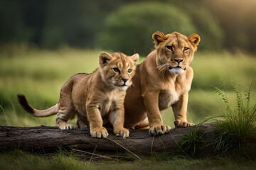 Fototapeta premium lioness and cubs