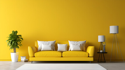 modern living room with  yellow color sofa