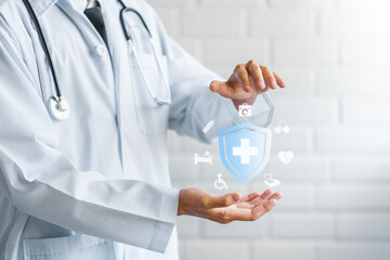 concept. Doctor and healthcare medical icon, health and access to welfare health and welfare family concept.