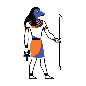 Cartoon Color Character Egyptian God Kek Egypt Myth Concept Flat Design Style. Vector illustration of Ancient Mythology Personage or Sculpture