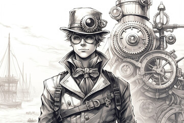 Steampunk manga drawing: The hero