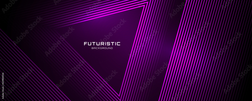 Sticker 3d purple techno abstract background overlap layer on dark space with glowing triangle lines decorat