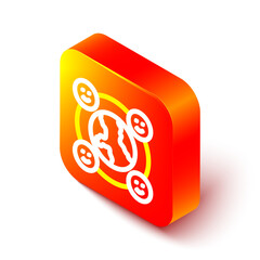 Isometric line International community icon isolated on white background. Worldwide community. Cross cultural communication. Making friends worldwide. Orange square button. Vector