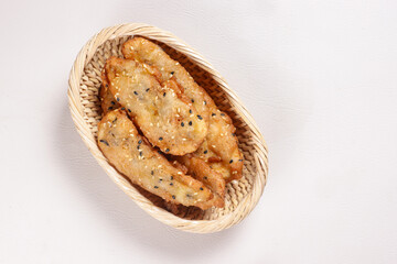 Kluay Kaek is Thai Banana Fritters with Sesame Seed, Popular Street Food. 