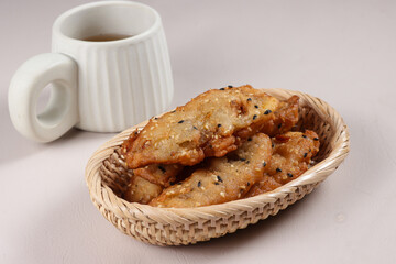 Kluay Kaek is Thai Banana Fritters with Sesame Seed, Popular Street Food. 