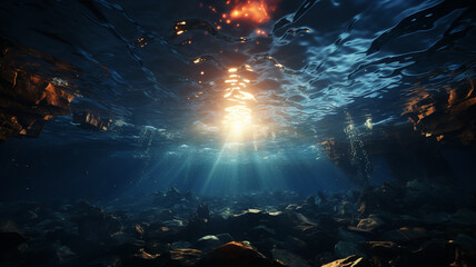 underwater view of a fish in a cave