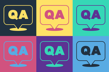 Pop art Speech bubbles with Question and Answer icon isolated on color background. Q and A symbol. FAQ sign. Chat speech bubble and chart. Vector