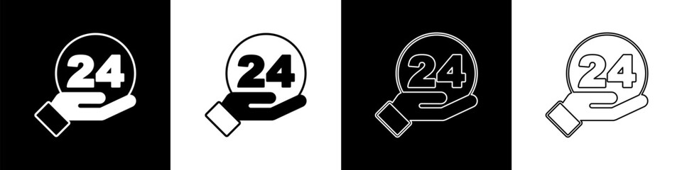 Set Telephone 24 hours support icon isolated on black and white background. All-day customer support call-center. Full time call services. Vector