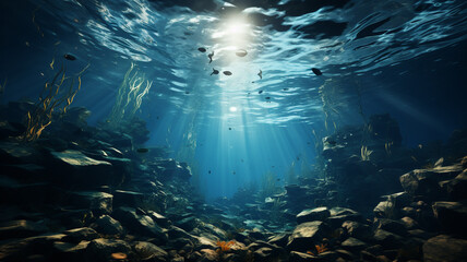 underwater view of a fish in a cave