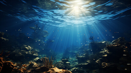 Fototapeta na wymiar underwater view of a fish in a cave