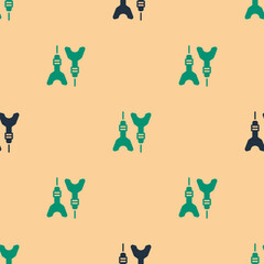 Green and black Dart arrow icon isolated seamless pattern on beige background. Vector