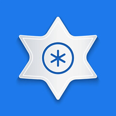 Paper cut Falling star icon isolated on blue background. Meteoroid, meteorite, comet, asteroid, star icon. Paper art style. Vector