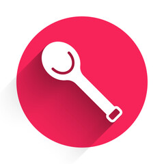 White Sauna ladle icon isolated with long shadow background. Red circle button. Vector