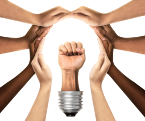 People power concept and diversity populist inspiration as a social movement idea. Human rights concept and a diverse society protecting, image as a symbol for social justice and international law.