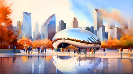 Papier Peint photo Lavable Beige Illustration of a beautiful view of Chicago, USA
