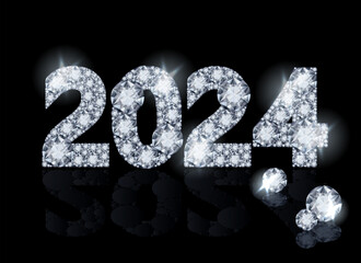 Diamond new 2024 year invitation card, vector illustration