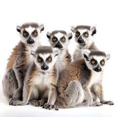 Fototapeta premium a group of lemurs on a white background