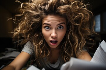 Fototapeta premium Woman, Shocked Reactions While Reading