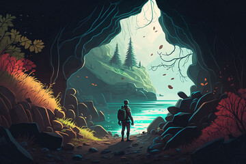 Illustration featuring a man discovering a hidden gem off the beaten path