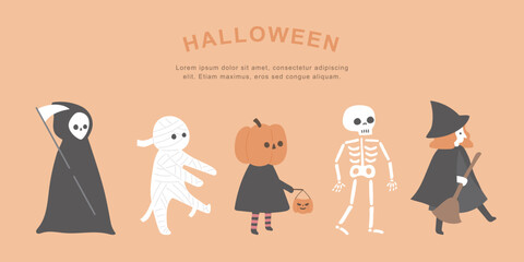Hand drawn halloween costume illustration set.