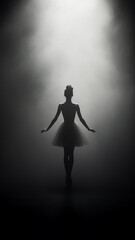 vertical portrait silhouette of a ballerina dancing in smoke stage light loneliness and dancing