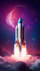 vertical rocket takeoff narrow high panoramic computer design graphics internet speed