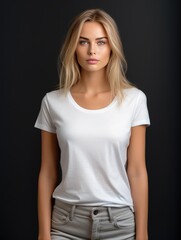 Fototapeta premium Beautiful young woman in blank white t-shirt. generative ai 