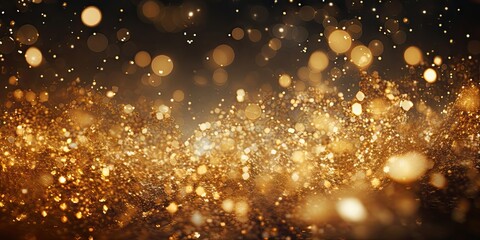 Fototapeta na wymiar Golden glitter. Magical abstract of celebration. Festive radiance. Sparkling bokeh in gold. Glimmers of joy. Shiny bokeh lights for holidays