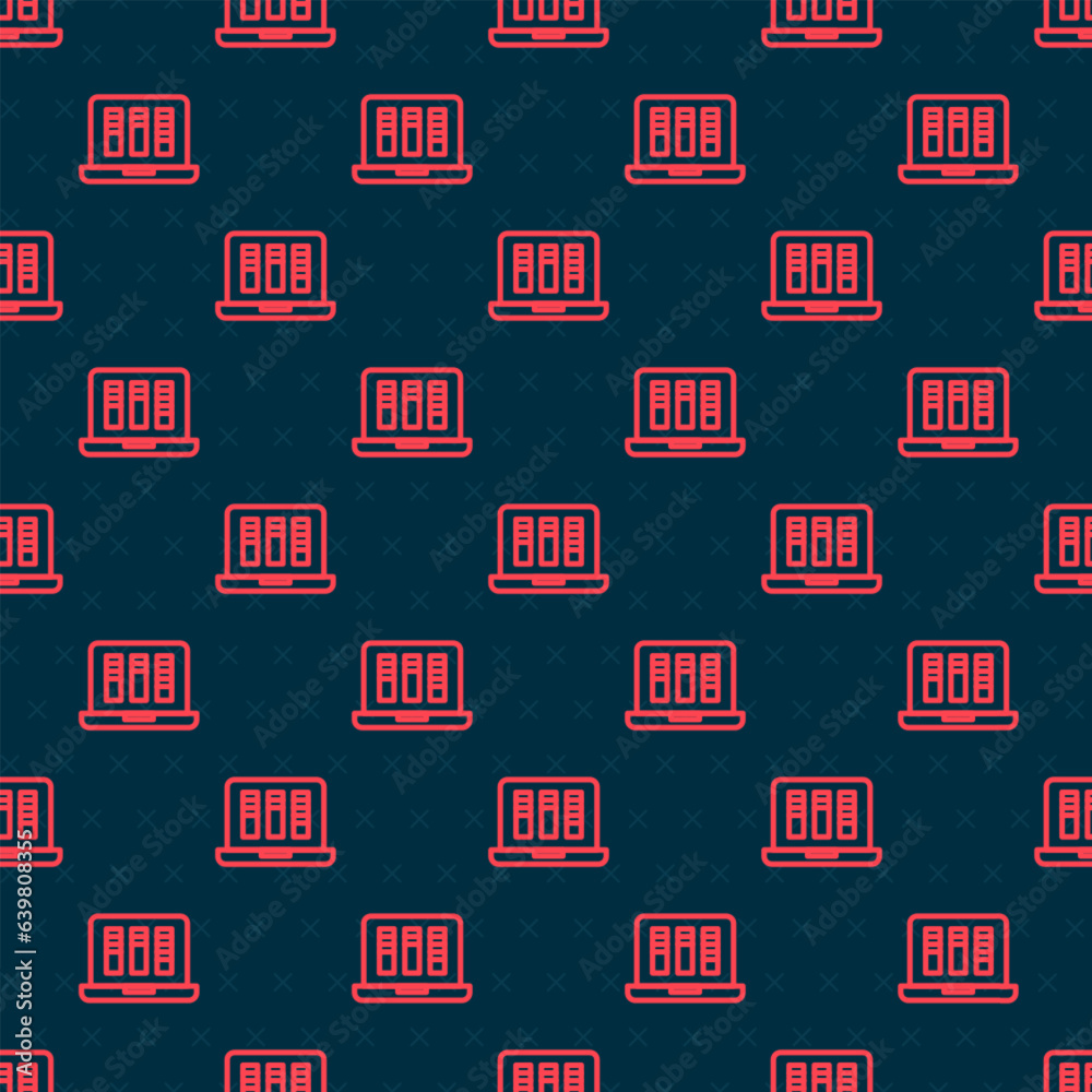 Poster red line sound or audio recorder or editor software on laptop icon isolated seamless pattern on blac