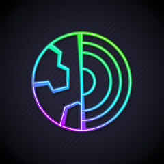 Glowing neon line Earth core structure crust icon isolated on black background. Vector