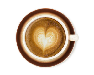 Coffee cup of art latte with froth heart shaped  isolated on white background. with clipping path.