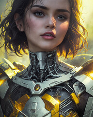 portrait of a cyborg girl with short hair.