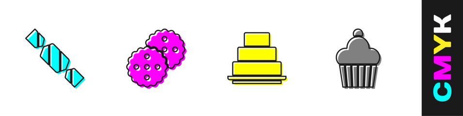 Set Candy, Cookie or biscuit, Cake and icon. Vector