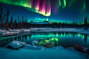 mesmerizing Northern Lights dancing across the Arctic tundra, painting the sky with vibrant colors and enchanting patterns