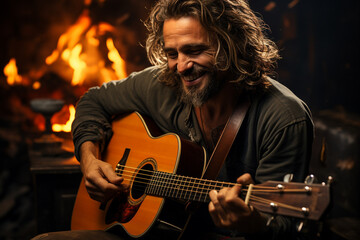 Fototapeta premium funny man playing guitar and singing song