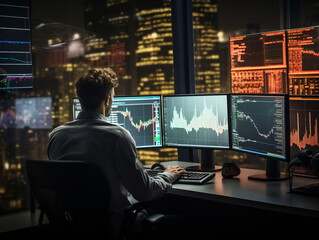 A man works at computers