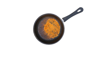Round rusty cast iron pan isolated on white background. Do not use old rusty pans. Because it can cause health problems. PNG