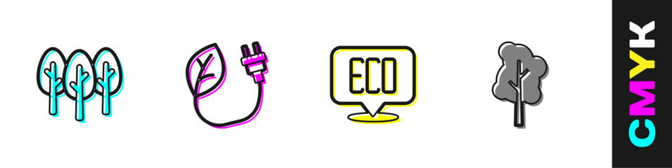 Set Tree, Electric saving plug in leaf, Leaf Eco symbol and icon. Vector