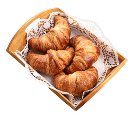 PNG, Fresh croissants on a wooden tray